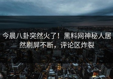 今晨八卦突然火了！黑料网神秘人居然刷屏不断，评论区炸裂
