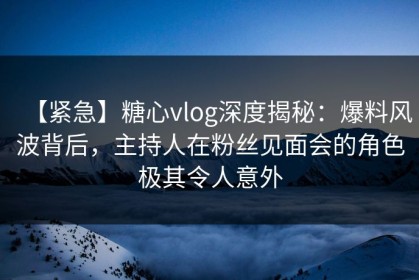 【紧急】糖心vlog深度揭秘：爆料风波背后，主持人在粉丝见面会的角色极其令人意外