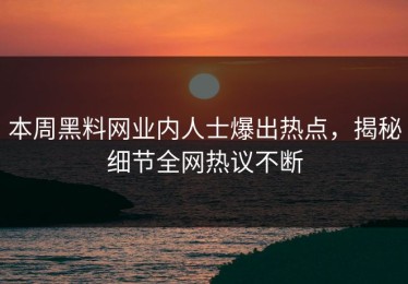 本周黑料网业内人士爆出热点，揭秘细节全网热议不断