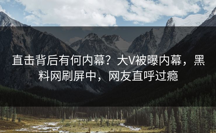 直击背后有何内幕？大V被曝内幕，黑料网刷屏中，网友直呼过瘾