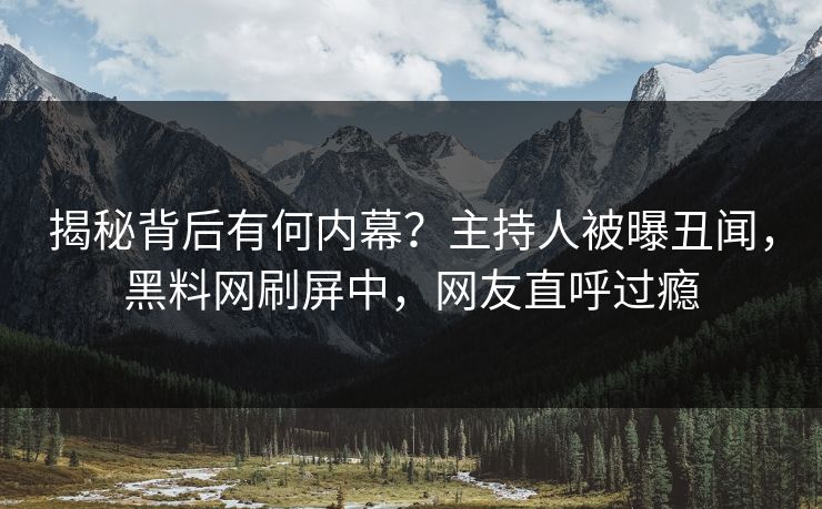 揭秘背后有何内幕？主持人被曝丑闻，黑料网刷屏中，网友直呼过瘾