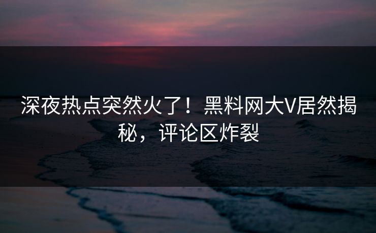 深夜热点突然火了！黑料网大V居然揭秘，评论区炸裂