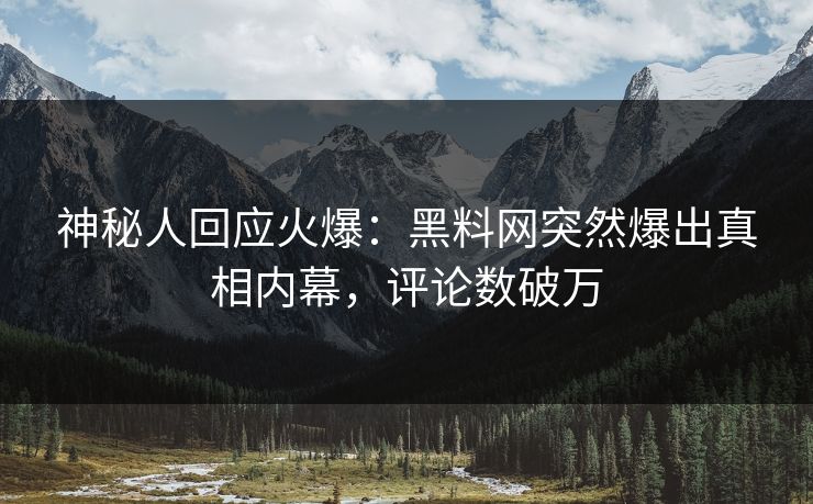神秘人回应火爆：黑料网突然爆出真相内幕，评论数破万
