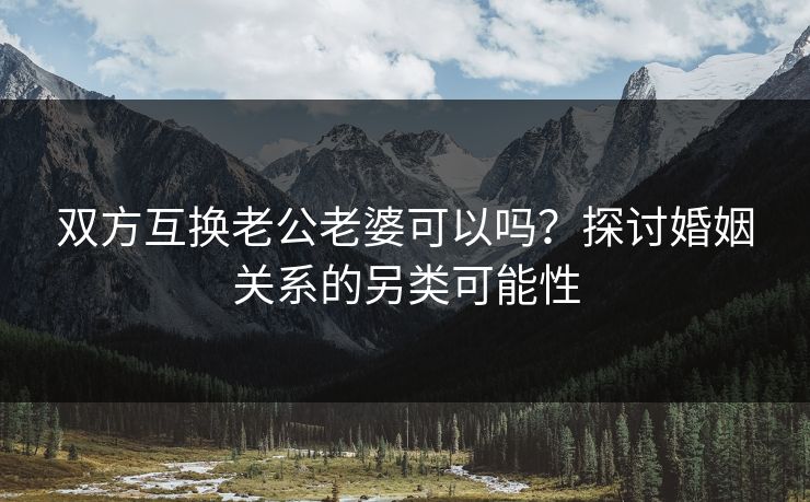 双方互换老公老婆可以吗？探讨婚姻关系的另类可能性