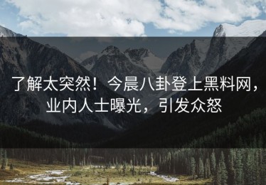 了解太突然！今晨八卦登上黑料网，业内人士曝光，引发众怒