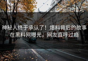 神秘人终于承认了！爆料背后的故事在黑料网曝光，网友直呼过瘾
