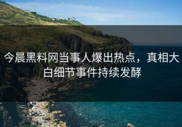 今晨黑料网当事人爆出热点，真相大白细节事件持续发酵