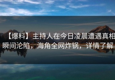 【爆料】主持人在今日凌晨遭遇真相瞬间沦陷，海角全网炸锅，详情了解