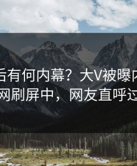 直击背后有何内幕？大V被曝内幕，黑料网刷屏中，网友直呼过瘾