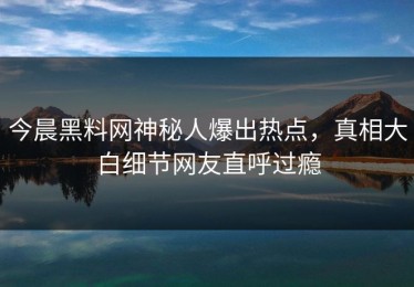 今晨黑料网神秘人爆出热点，真相大白细节网友直呼过瘾