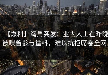 【爆料】海角突发：业内人士在昨晚被曝曾参与猛料，难以抗拒席卷全网