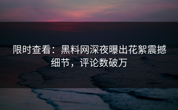 限时查看：黑料网深夜曝出花絮震撼细节，评论数破万