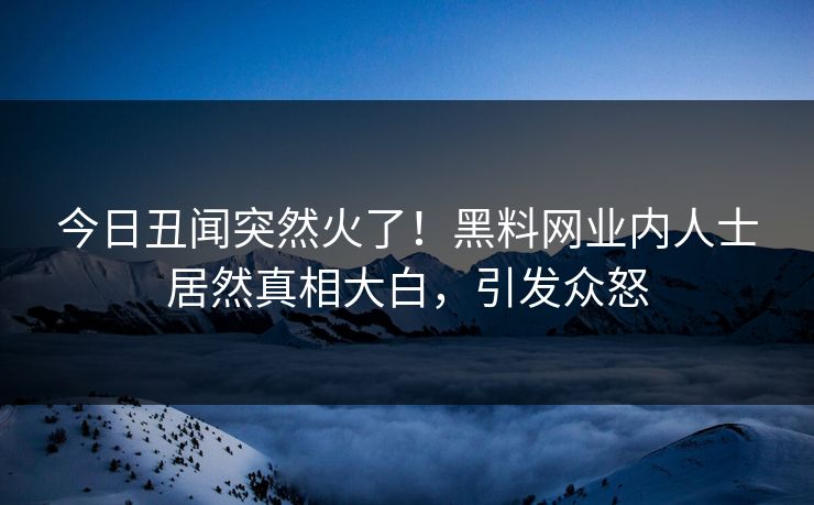 今日丑闻突然火了！黑料网业内人士居然真相大白，引发众怒