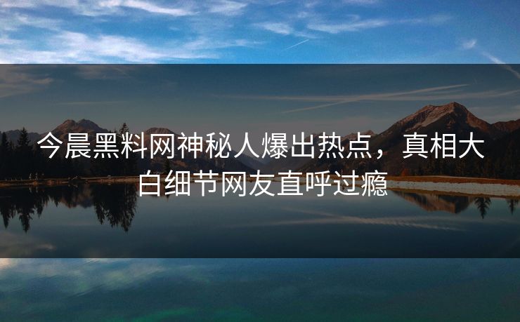 今晨黑料网神秘人爆出热点，真相大白细节网友直呼过瘾
