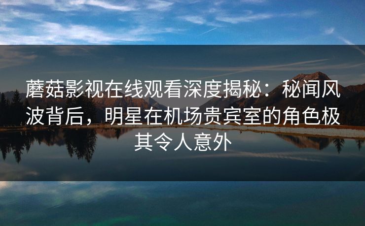 蘑菇影视在线观看深度揭秘：秘闻风波背后，明星在机场贵宾室的角色极其令人意外